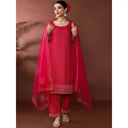 Anouk Women Floral Printed Regular Thread Work Kurta with Trousers & With Dupatta-picture-32