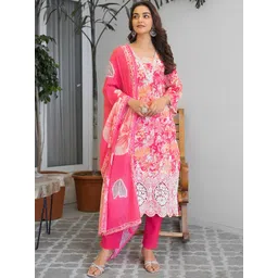 Anouk Women Floral Printed Regular Thread Work Pure Cotton Kurta Set-picture-18