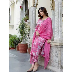 Anouk Women Floral Yoke Design Cotton Kurta with Trousers & Dupatta-picture-30