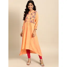 Anouk Women Floral Yoke Design Keyhole Neck Flared Sleeves Thread Work Kurta image 1