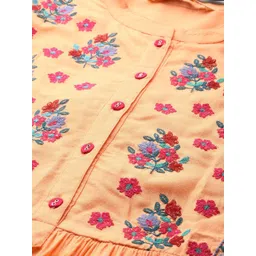 Anouk Women Floral Yoke Design Keyhole Neck Flared Sleeves Thread Work Kurta image 2