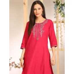 Anouk Women Floral Yoke Design Thread Work Pure Cotton Kurta-picture-10