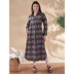Anouk Women Geometric Printed Shirt Collar A Line Kurta-picture-13