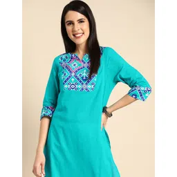 Anouk Women Geometric Yoke Design Round Neck Pure Cotton Straight Kurta-picture-32