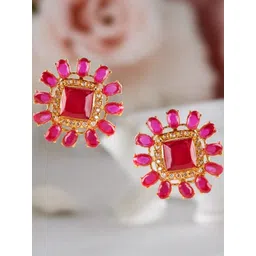 Anouk Women Gold Plated Marron & Ruby Studded Floral Studs Earrings-picture-37