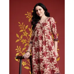 Anouk Women Gotta Patti Floral Print Pleated Kurta with Trousers-picture-40