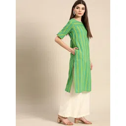 Anouk Women Green & Mustard Yellow Pure Cotton Striped Kurta-picture-30