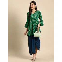 Anouk Women Green & Navy Blue Striped Kurta with Dhoti Pants-image-36