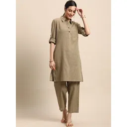 Anouk Women Khaki Solid Straight Kurta with Trousers-image-5