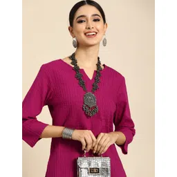 Anouk Women Magenta Embroidered Stripe Thread Work Pure Cotton Kurta-picture-28