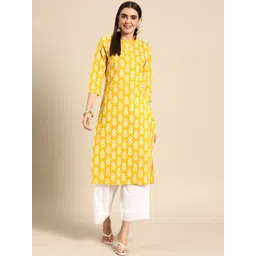 Anouk Women Mustard Yellow & Off White Pure Cotton Ethnic Motifs Printed Kurta-picture-31