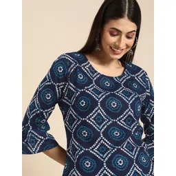 Anouk Women Navy Blue & White Geometric Printed Kurta image 1