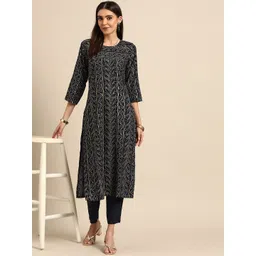 Anouk Women Navy Blue Bandhani Printed Kurta-image-11