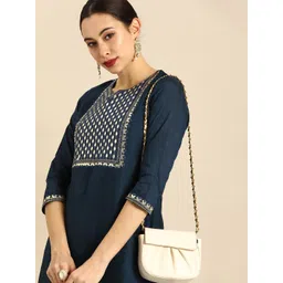 Anouk Women Navy Blue Gotta Patti Embroidered Kurta with Palazzos-picture-36