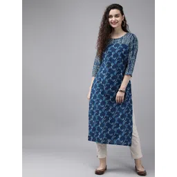 Anouk Women Navy Blue Printed Straight Kurta-image-2