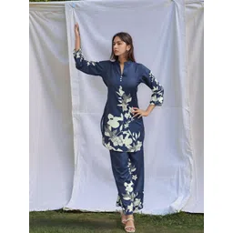 Anouk Women Navy Blue Viscose Rayon Printed Co-Ords-picture-20