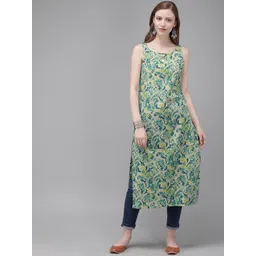 Anouk Women Off-White & Blue Printed Straight Kurta-picture-17