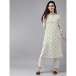 Anouk Women Off-White & Navy Blue Printed Straight Kurta-picture-20