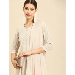 Anouk Women Off White Embroidered Sequined Panelled A-Line Kurta Palazzos & With Dupatta-picture-19