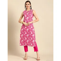 Anouk Women Off White Floral Printed Pure Cotton Kurta with Trousers-picture-18