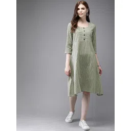 Anouk Women Olive Green & Off-White Printed A-Line Fusion Kurta-picture-32
