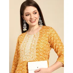 Anouk Women Orange & Beige Ethnic Motifs Printed Thread Work Kurta-picture-29