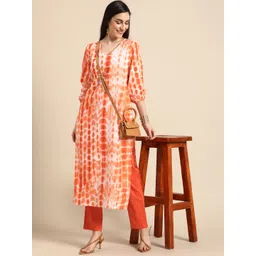 Anouk Women Orange Dyed Pure Cotton Kurta with Trousers-picture-38