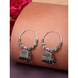 Anouk Women Oxidised Silver Plated Artificial Beads Jhumka Earrings-picture-14