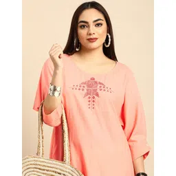 Anouk Women Peach-Coloured Quirky Embroidered Thread Work Kurta image 1