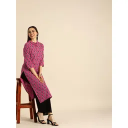 Anouk Women Pink & Black Ethnic Motifs Printed Kurta-image-16