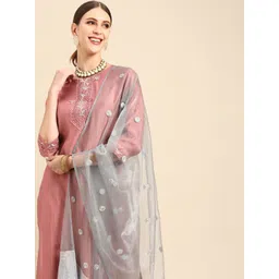 Anouk Women Pink & Blue Ethnic Motifs Embroidered Kurta with Trousers & With Dupatta-image-38