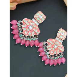 Anouk Women Pink & Gold-Plated With Pink Beaded Meena Kari Alloy Drop Earrings-image-39