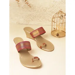 Anouk Women Pink & Gold-Toned Woven Design Heels-image-12