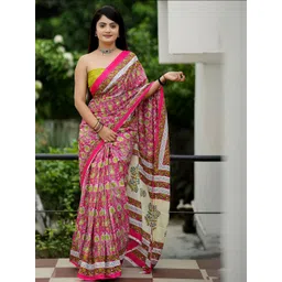 Anouk Women Pink & Green Batik Printed Cotton Saree-image-33