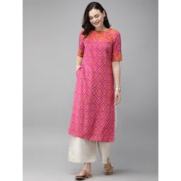 Anouk Women Pink & Mustard Yellow Printed Straight Kurta-image-47