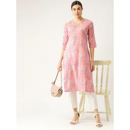 Anouk Women Pink & Off White Ethnic Motifs Printed Straight Kurta-picture-30