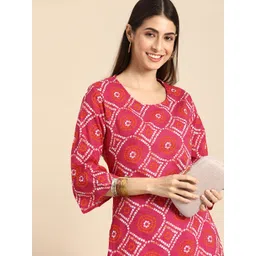 Anouk Women Pink & White Bandhani Printed Kurta-image-2