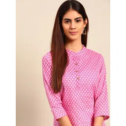 Anouk Women Pink & White Ethnic Motifs Printed Cotton Kurta-image-45