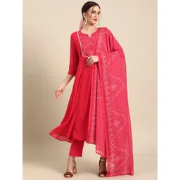 Anouk Women Pink Bandhani Printed Kurta With Trousers & With Dupatta-image-1