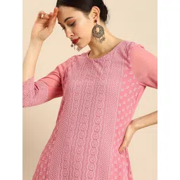 Anouk Women Pink Chikankari Embroidered Kurta with Palazzos-image-21