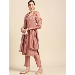 Anouk Women Pink Embroidered Regular Chanderi Silk Kurti with Palazzos & With Dupatta-image-37
