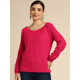 Anouk Women Pink Pure Acrylic Cable Knit Pullover-image-35