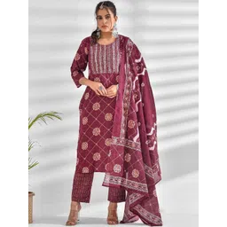 Anouk Women Printed Regular Pure Cotton Kurta with Trousers & With Dupatta-picture-27