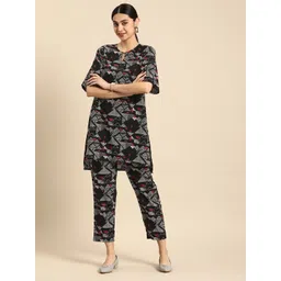 Anouk Women Printed Regular Pure Cotton Kurta with Trousers image 4