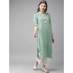 Anouk Women Sea Green & Off-White Ikat Printed Straight Kurta-picture-33