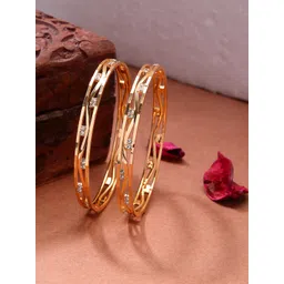 Anouk Women Set Of 2 Gold Plated Cubic Zirconia Stone Studded Bangles-picture-12