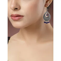 Anouk Women Silver-Plated Artificial Beads German Silver Oxidised Chandbali Earrings-picture-22