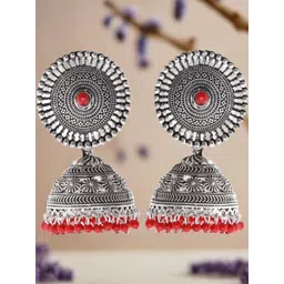 Anouk Women Silver Plated Dome Shaped Jhumkas Earrings-picture-11