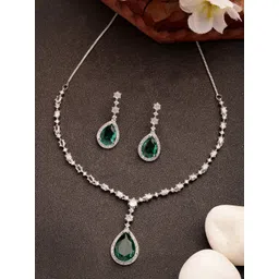 Anouk Women Silver-Plated Green American Diamond-Studded Handcrafted Jewellery Set-picture-10