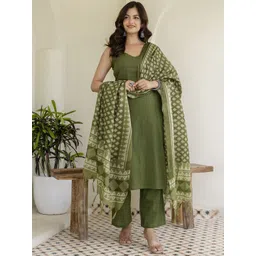 Anouk Women Solid Cotton Kurta with Pyjama & Dupatta-image-35